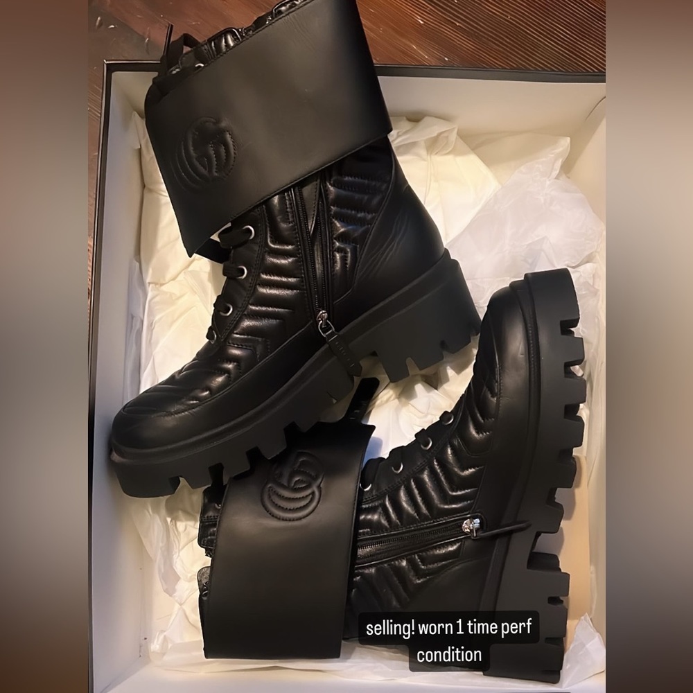 New Gucci Women’s Interlocking GG Logo Matelasse Leather Ankle boots